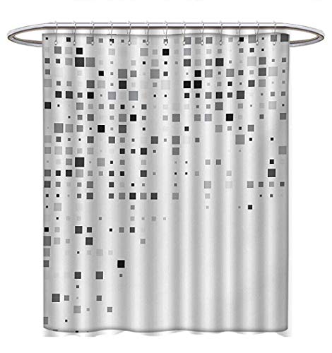 Grey Shower Curtains 3D Digital Printing Digital Pattern Composed of Geometric Elements Radiant Rectangle Parallel Picture Print Fabric Bathroom Decor Set with Hooks W69 x L75 Ash White