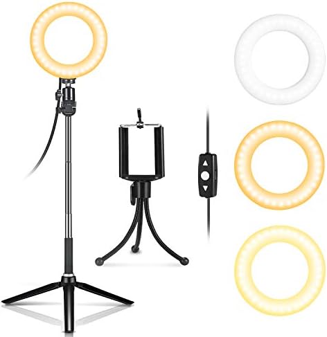 LED Ring Light 6" IDESION LED Selfie Ring Light with Tripod Stand and Phone Holder for Smartphone YouTube Video Makeup and Self-Portrait Shooting with 3 Light Modes & Dim to Bright Light Intensities