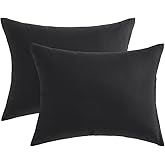 uwkcy Standard Pillow Cases, 100% Egyptian Cotton Pillowcases with Hidden Zipper, 500 Thread Count, Zippered Pillow Covers,Set of 2 (20x26 Inch, Black)