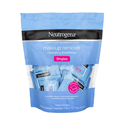 NEUTROGENA MAKEUP REMOVER WIPES, DAILY SINGLE FACE CLEANSING TOWELETTES, MAKEUP REMOVING CLEANSING WIPES REMOVES DIRT & OIL, ALCOHOL-FREE FACE TOWELETTES, 20 CT