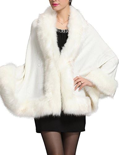 xingoukeji Women Winter Faux Fur Shawl Wraps Cloak Coat Sweater Cape Ponchos For Bridal Weddings Gift, White
