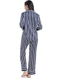 Serenedelicacy pijama de satén sedoso de manga larga para mujer
