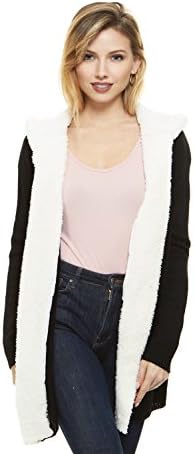 No Comment Women Hooded Cardigan Sweater With Sherpa Lining, Junior &amp; Plus Sizes