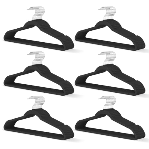 Black Velvet Hangers 60 Pack, Slim Space Saving Suit Hangers for Closet