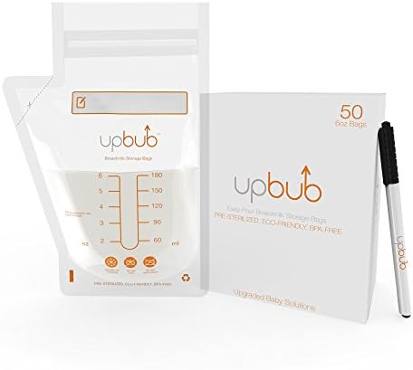 UpBub Breastmilk Storage Bags with BPA-Free Marker, Pack of 50, 6 ounce