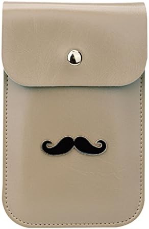 Cute Mustache Design Flip Cover Purse Two Layers PU Leather Mini Crossbody Shoulder Pouch Travel Cellphone Bag for Apple iPhone 6/6S,6/6S Plus,5S/5C,Samsung Galaxy S6,S6 Edge+,S6 Edge/Note5/4(Khaki)