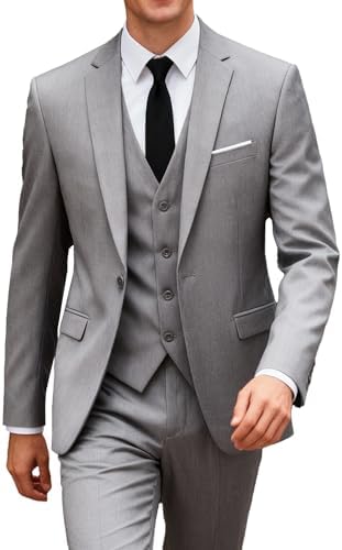 grey dress pants and vest Men’s Silver 3-Piece Suit Set – Blazer, Vest & Pants Silver / 40R