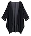 olrain Women's Floral Print Sheer Chiffon 3/4 Bat Sleeve Casual Loose Kimono Cardigan Capes (Small, Black-1)