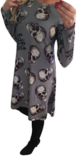 Halloween Dresses , Jhuivd Womens Halloween Skull Long Sleeve Dress, O Neck Evening Party Dress (L2)