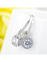 Pendientes YFN para dama de plata con cristales blancos de circón, plata de ley, Blanco, GNE0961-BCHM