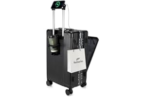 feilario 20in Aluminium Frame Zipperless PC Hard Shell Spinner Wheels Luggage, Built-In TSA lock Carry on Suitcase, with Cup Holder, USB Port, Phone Holder