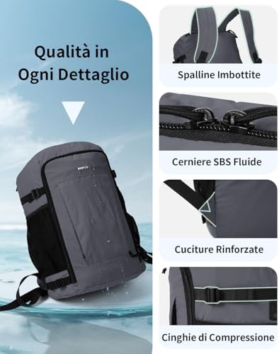 Zaino Ryanair 40x30x20 Leggero e 2 in 1，Zaino da Viaggio Pieghevole