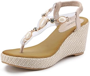 MYTANG Womens Middle Wedge Heel Summer Shoes Flip Sandals (8, apricot)