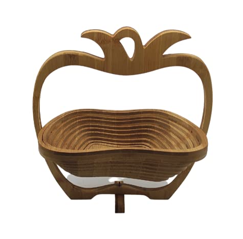 SusggO Folding Fruit Basket Bamboo Wood Vegetable Cutting Board Worktop Saver Basket Fruit Shapes Apple, Pear, Pineapple (Pineapple)