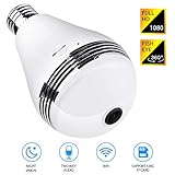 LUWATT Panoramic Light Bulb Camera 360 Degree Smart WiFi, 1080P HD Security Surveillance Camera with IR Motion Detection, Night Vision, Two-Way Communication for Home Baby Pets, Support 128G SD Card