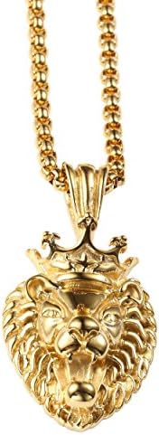 AlwaysBling® Hip Hop Style Titanium Steel 2 Colors Large Lion Head Pendent Necklace (Gold)