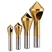 Gimiton 4 Pcs Countersink Chamfer Deburring Tool Hss Titanium Coated Hole Deburring Tool for Wood, PVC board, Aluminum, Insulation board (Gold Color)