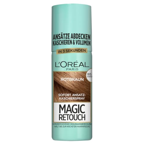 LOreal Paris Root concealer spray for continuous and natural transitions, conceals roots until the next hair wash, Magic Retouch, red brown, 1 x 75 ml