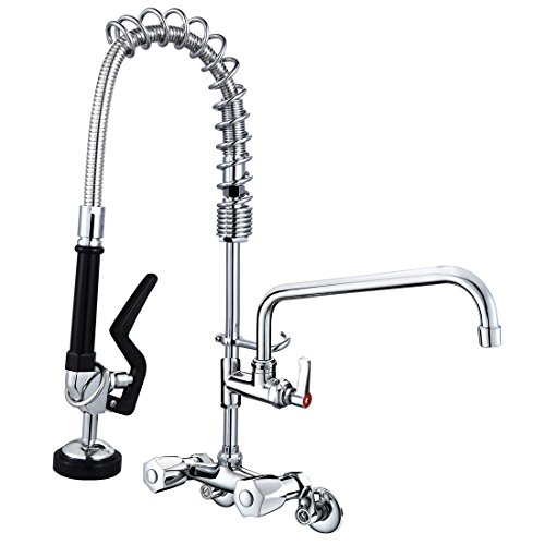 MS 4 - 8 Inch Adjustable Center Wall Mount 26'' Height Commercial Kitchen Sink Faucet Brass Mini Pre Rinse Unit With High Pressure Pull Down Spray And Add on Spout (6814P) - Thumbnail 7