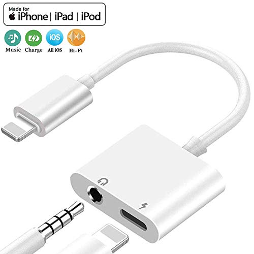 Headphone Adapter for iPhone Adaptor 3.5mm Jack Dongle Earphone Connector Convertor 2 in 1 Music Accessories Charger Cables Charge & Audio Compatible for iPhone 8/ X/XS MAX/XR/ 8Plus/ 7/7 Plus