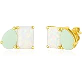 Amazon Essentials 14K Gold-Plated October Birthstone Two-Toned Stud Earrings with Secure Pushbacks, Opal Color Earrings
