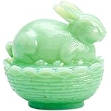 Mosser Covered Glass Bunny on Basket Dish - Green Jadeite, Made in USA