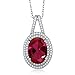 Gem Stone King Sterling Silver Oval Red Created Ruby Women's Pendant Necklace (6.95 cttw, with 18 Inch Silver Chain)