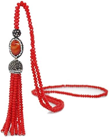 Bohemian Agate Long Strand Necklace Tassel Fringe Handmade Crystal Beads Chain Women Girls