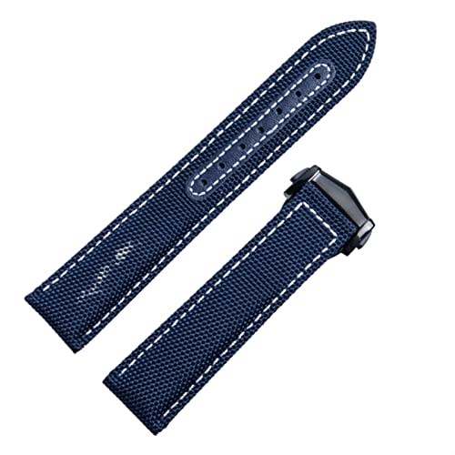 YEXIONGYAN For Omega Strap Seamaster 300 AT150 Fabric Leather AQUA TERRA 150 Watchband Deployment Buckle 20mm 22mm Nylon Canvas Watch Band(Color:Blue Blk Buckle,Size:20mm)