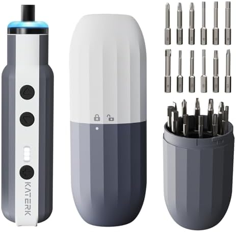 Mini Destornillador Eléctrico, 1500 mAh Juego de Destornilladores de Precisión con 12 Puntas S2 Magnéticas, 3 Ajustes de Torque, Pantalla LED, sin Cable, para Cámaras, Reloj Portátil - Blanco