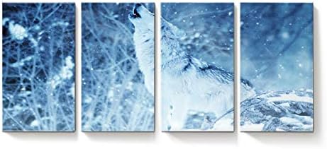 YEHO Art Gallery Canvas Wall Art Painting Artworks for Office Hotel Home Decor,White Wolf in The Snow Animal Pattern Canvas Pictures,Stretched by Wooden Frame,Ready to Hang,18x31inx4