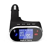Btopllc Car FM Transmitter MP3 Player Car Kit, Wireless FM transmitter with Bluetooth, support USB/ Micro SD card Music Playing, Built-in Microphone, Hands Free Calling USB Charging and - Black