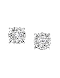 Sterling Silver Best Selling Halo Diamond Stud Earrings 1 4ctw Princess, Round or Heart