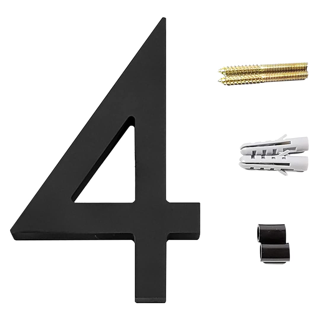 Zayookey Floating House Numbers Modern Door Adress Numbers 4.72 Inch Black Street Numbers for Mailbox Yard Home Wall Door Garage Gate with Nail Kit (Door Number 4)