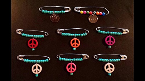 SAFETY PIN SOLIDARITY with Beads, Peace Sign or Heart Love Charm