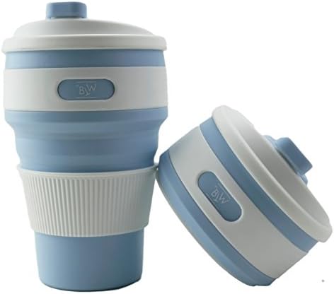 Coffee and Tea Collapsible Travel Mug CERTIFIED BPA Free Silicone Cup | Buy The Way 12oz Microwave Safe Reusable Foldable On The Go Camping Hiking Pocket-Sized Water Bottle with Lid