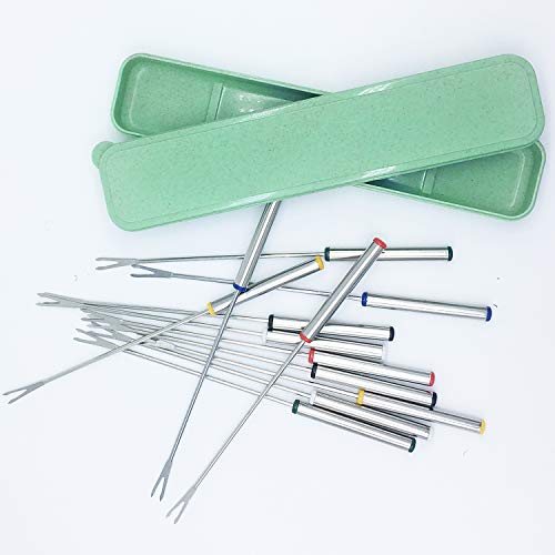 Stainless Steel Fondue Forks for Cheese Fondue, Color Coding Marshmallows Meat Strawberries Chocolate Forks, Set of 12, 9.25"