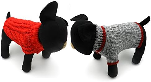 Pack of 2 Turtleneck Classic Cable Knit Dog Cat Pet Sweater Apparel Classic Red and Grey (M)