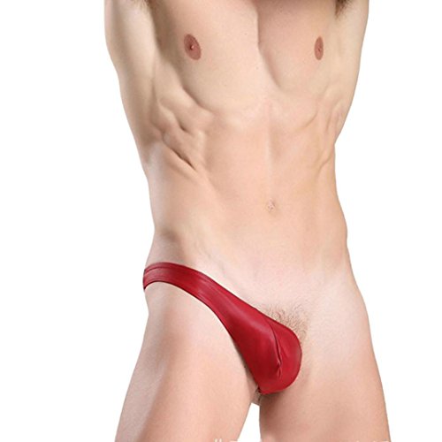 Bokeley Men's Underwear, Mens Sexy Half Thong Bulge Pouch Underwear Men One Side Jockstrap Briefs Bikini Thong (Red, One Size)