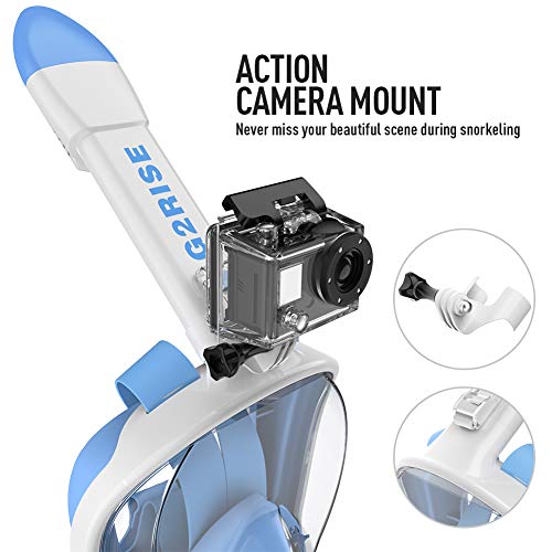 G2RISE SN01 Full Face Snorkel Mask with Detachable Snorkeling Mount, Anti-Fog and Foldable Design for Adults Kids (White Blue, L/XL) - Thumbnail 7