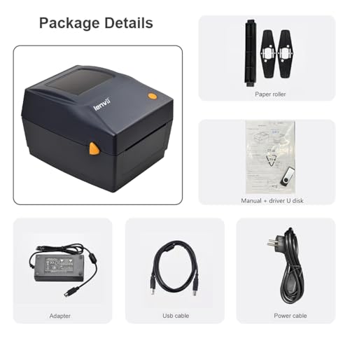 LENVII 4x6 Thermal Label Printer | 2/3/4 Inch Multi-Size Barcode Printer | 127mm/s High-Speed 203DPI Wired Barcode Printer | Compatible with Aramex/Noon/Emirates Post | Windows/Mac/Dubai Mall Kiosks
