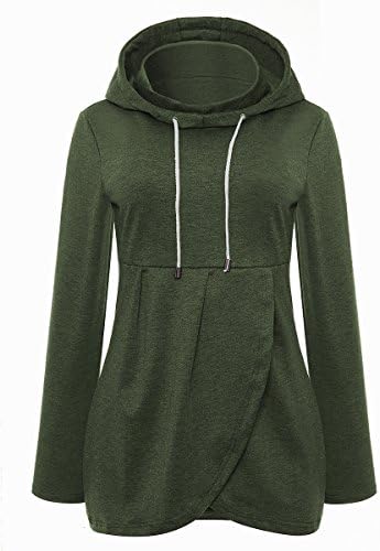 Yuare Women's Basic Soft Pullover Funnel Neck Vintage Fleece Asymmetric Hem Wrap Long Sleeve Casual Hoodie Sweatshirt Size S Green