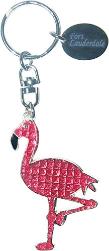 Pink flamingo diamond encrusted keychain of florida