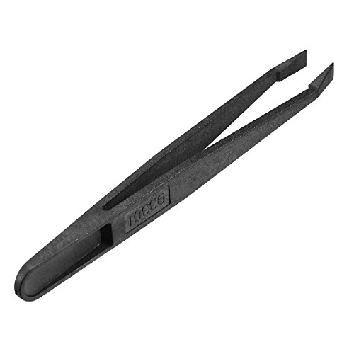 uxcell Black Plastic Slant Flat Tip Anti-static Tweezers 4.7 Inch Length 1pcs