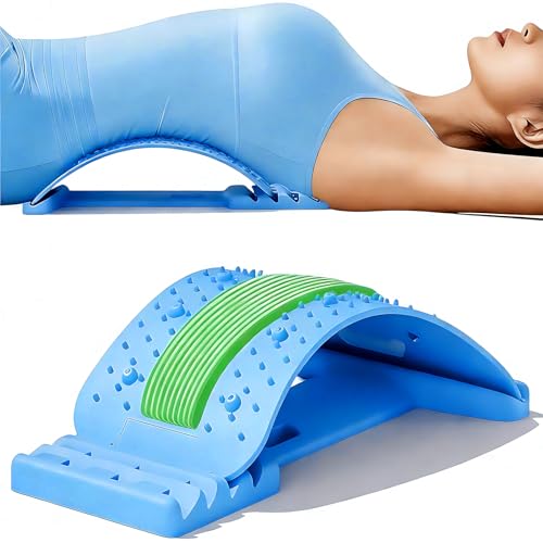 Blue Back Stretcher - Adjustable Lumbar Tool - Back Extender - Daily Stretching Board for Posture and Relaxation - Suitable for Yoga and Fitness | Tavoletta per stretching quotidiano, supporto per postura e rilassamento, adatto a yoga e fitness