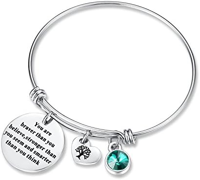 You are Braver Than You Believe Think Birthday Gifts Bracelet with Birthstone & Heart Tree of Life