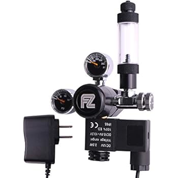 FZONE Aquarium CO2 Regulator DC Solenoid Mini Dual Gauge Display with Bubble Counter and Check Valve for US Standard CGA320 Co2 Cylinder