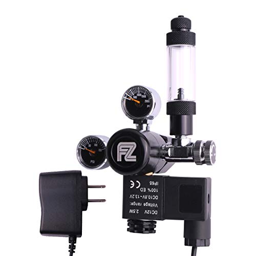FZONE Aquarium CO2 Regulator DC Solenoid Mini Dual Gauge Display with Bubble Counter and Check Valve for US Standard CGA320 Co2 Cylinder