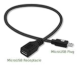 MicroUSB Extension Cable: MicroUSB Male to MicroUSB Female Cable, Data+Charge+OTG, 1' black