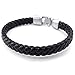 KONOV Mens Leather Bracelet, Braided Bangle, Black